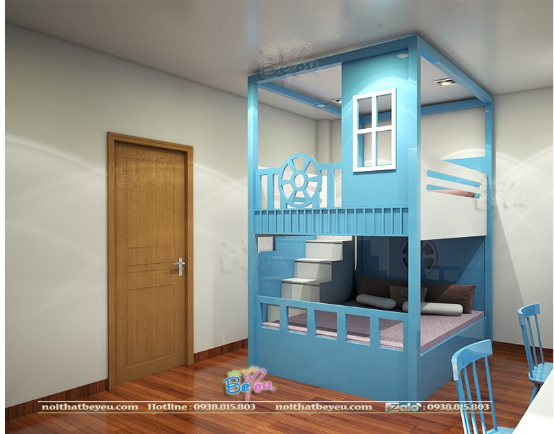 Giường 2 tầng tre em cao cap cho be tra be gai noi that tre em