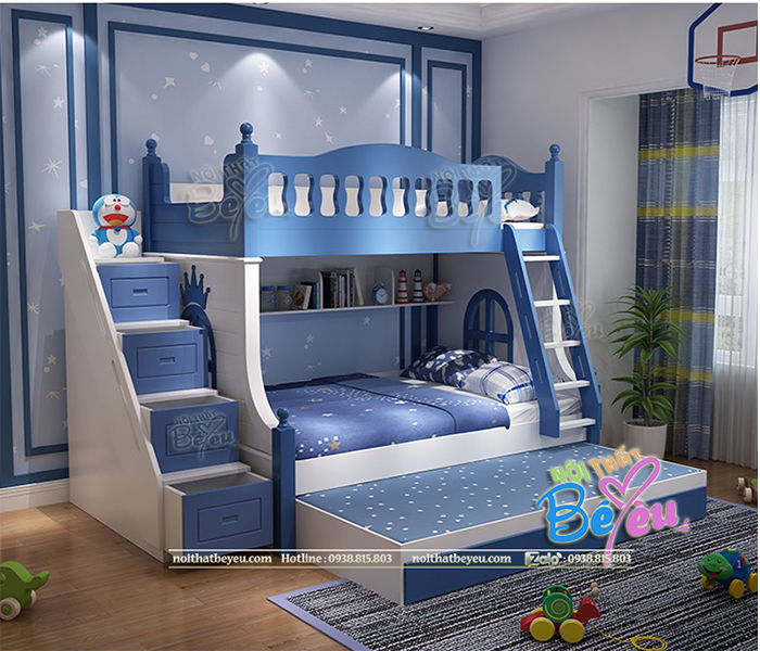 1 Giường 3 Tầng Trẻ Em cho be trai be gai mau xanh noithatbeyeu.com 0938815803