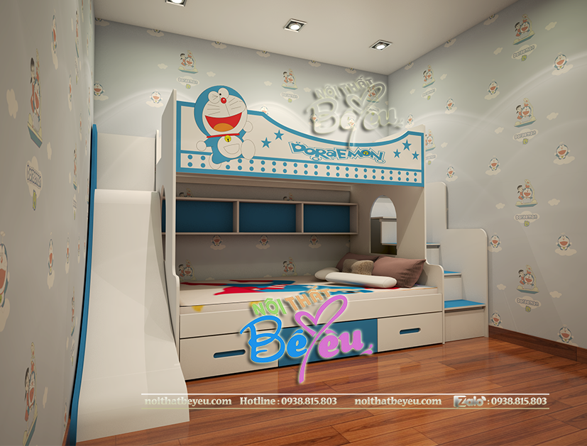 Giuong tang tre em doremon co cau truot cho be trai be gai - noi that be yeu 2