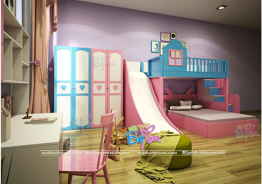 2 Giuong tang cho be trai be gai co cau truot noithatbeyeu.com 0938815803