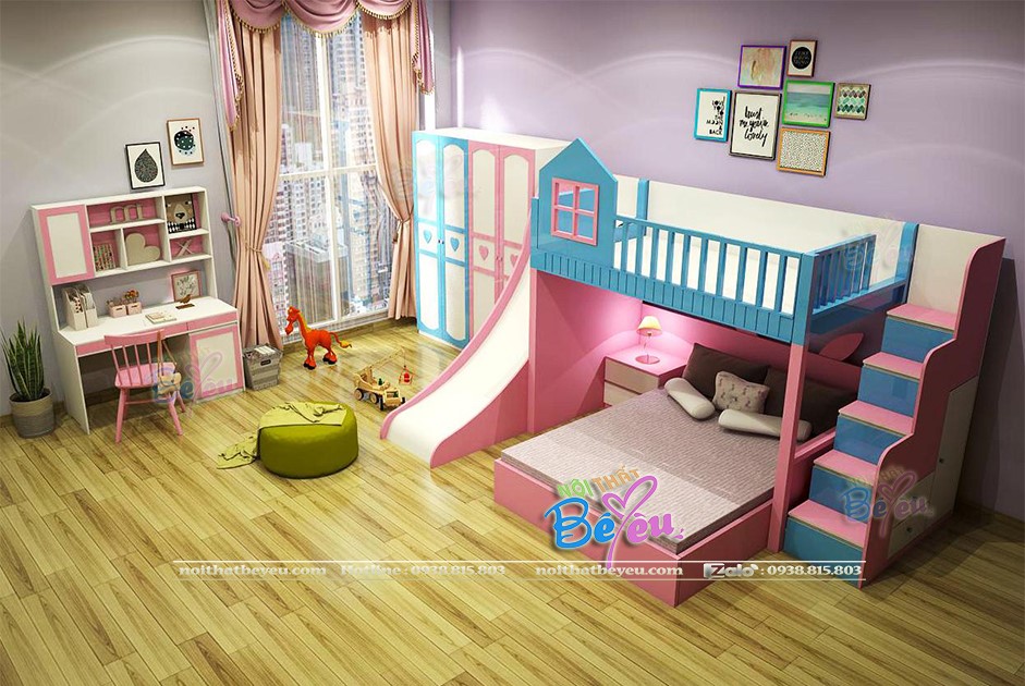2 Giuong tang cho be trai be gai co cau truot noithatbeyeu.com 0938815803