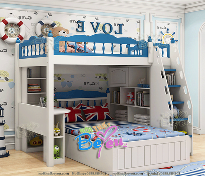 7 giuong tang ket hop ban hoc tre em cho be trai be gai mau hong xanh noithatbeyeu.com 0938815803