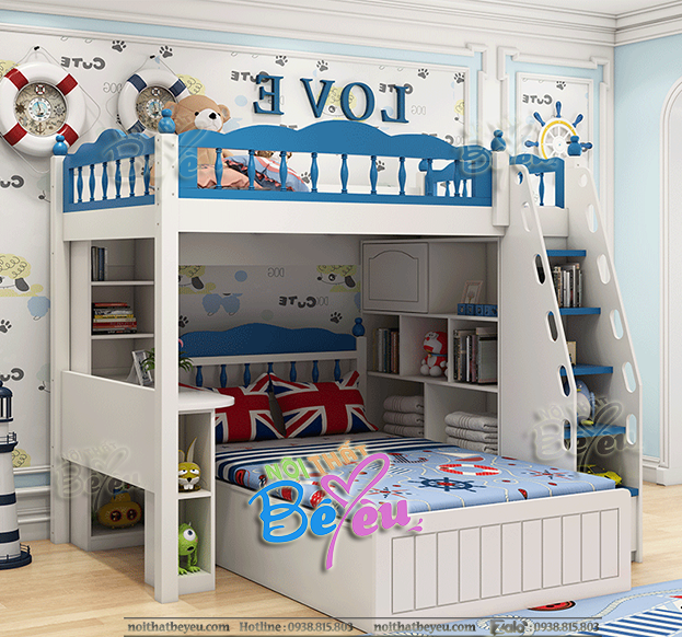 4 giuong tang ket hop ban hoc tre em cho be trai be gai mau hong xanh noithatbeyeu.com 0938815803