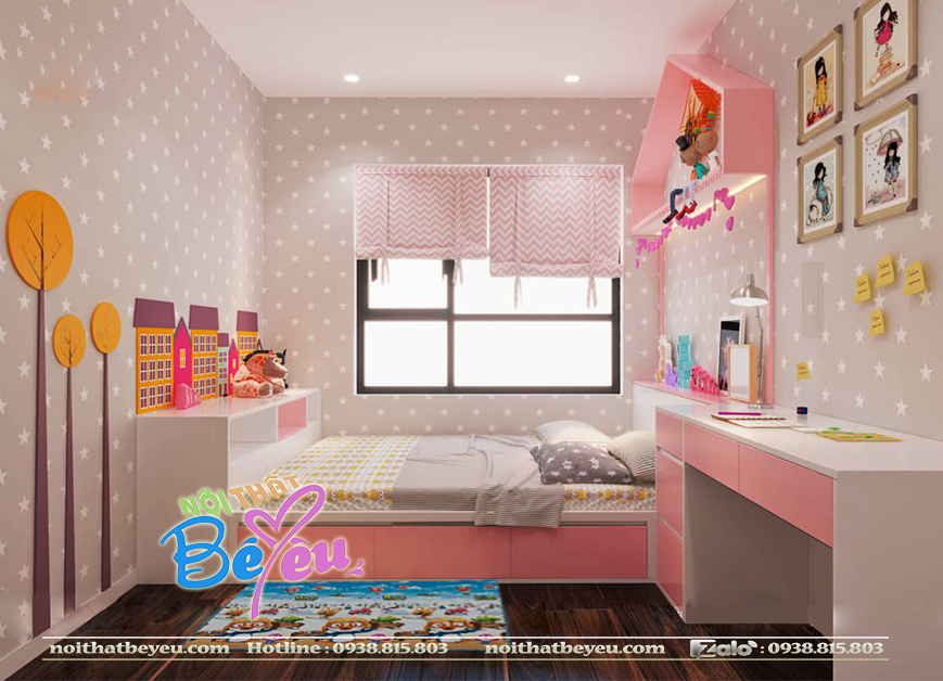 1. phong ngu be gai mau hong xinh dep hien dai - phong ngu tre em 2