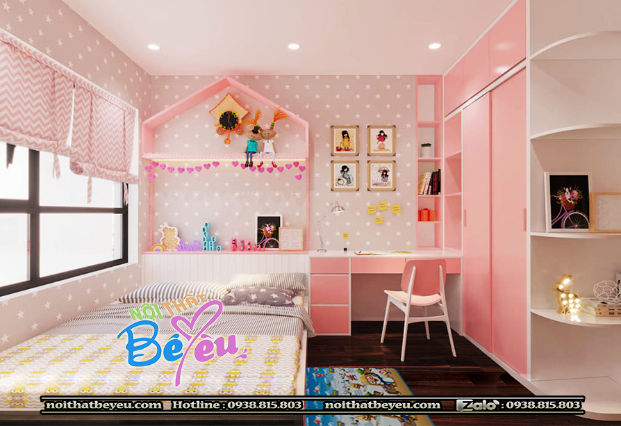 1. phong ngu be gai mau hong xinh dep hien dai - phong ngu tre em 3