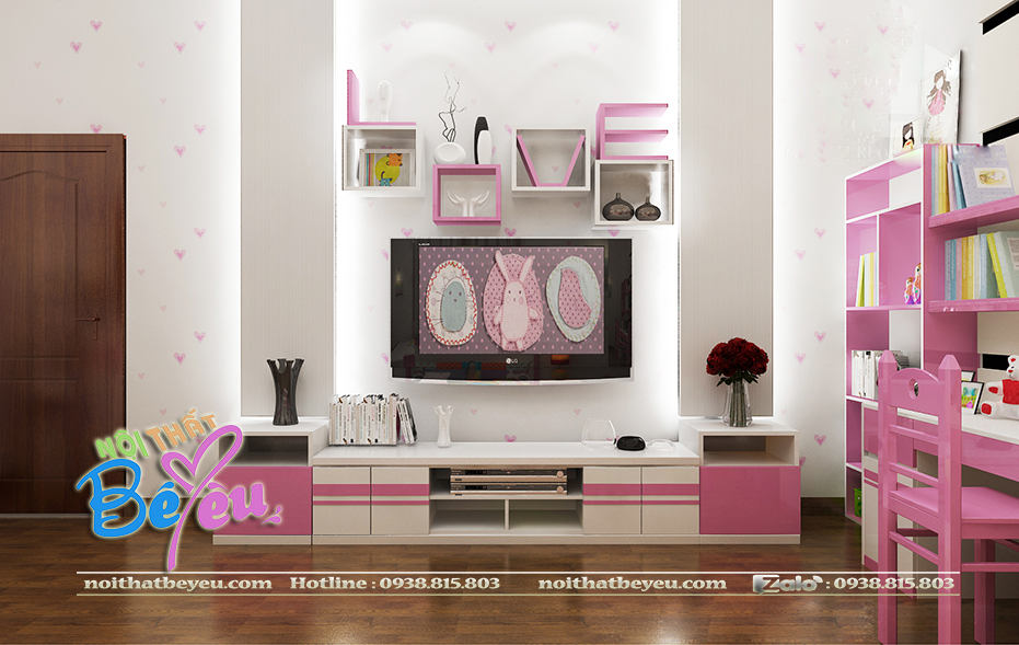 a. phong ngu 2 be gai mau hong dep hien dai  sang trong. phong ngu tre em 4