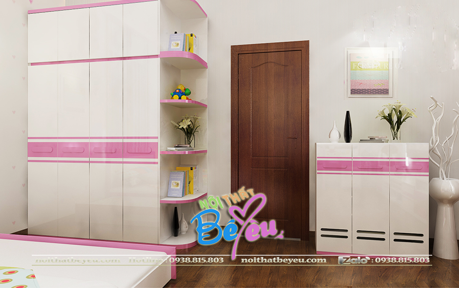 a. phong ngu 2 be gai mau hong dep hien dai  sang trong. phong ngu tre em 3