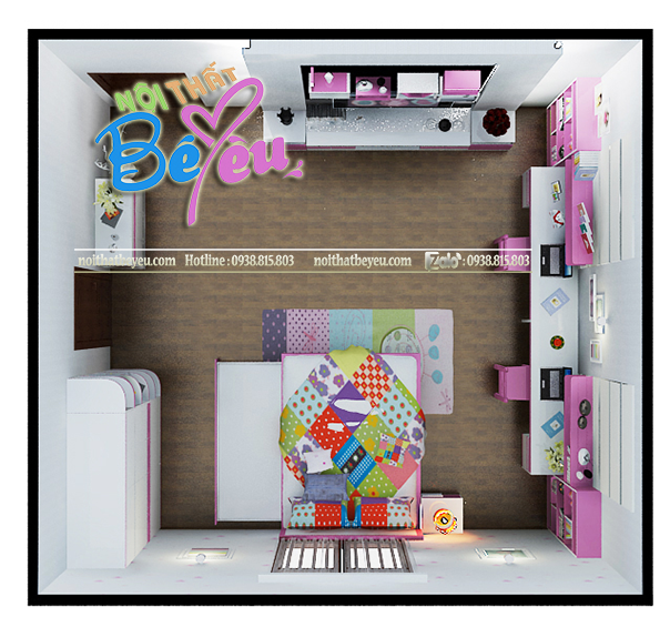 a. phong ngu 2 be gai mau hong dep hien dai  sang trong. phong ngu tre em 6