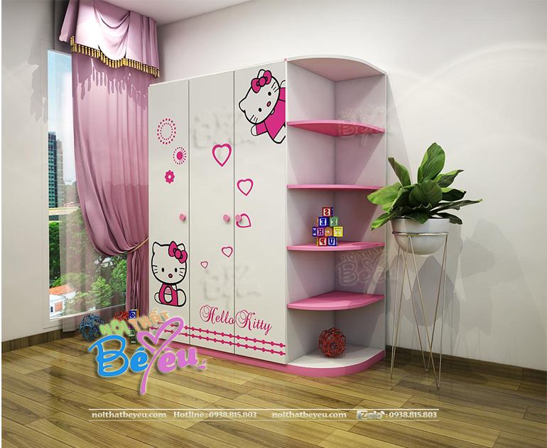 tu ao tre em cho be gai hello kitty 3 canh mau hong