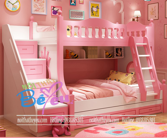 Giuong tang tre em cho be gai mau hong 1