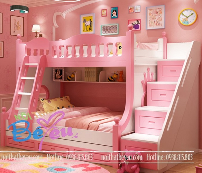 Giuong tang tre em cho be gai mau hong 3