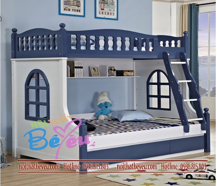 giuong tang cho be trai be gai mau xanh 4