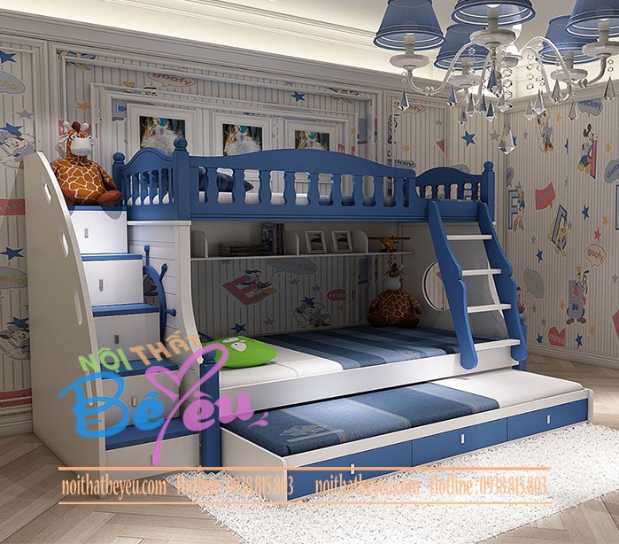 giuong tang cho be trai be gai mau xanh 2