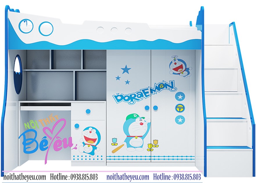 Giuong tang 3 trong 1, giuong tang ket hop tu ao ban hoc Doremon