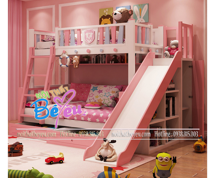 1. giuong 2 tang tre em cho be gai mau hong dep gia re hcm - noi that be yeu 3