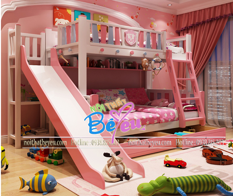 1. giuong 2 tang tre em cho be gai mau hong dep gia re hcm - noi that be yeu 1