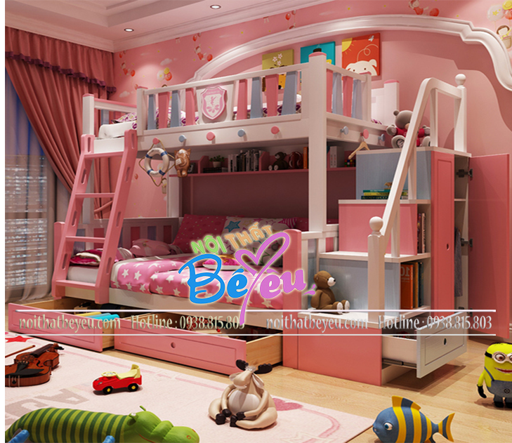 1. giuong 2 tang tre em cho be gai mau hong dep gia re hcm - noi that be yeu 2