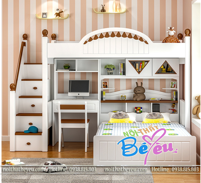 6...giuong 2 tang tre em ket hop ban hoc tu ao - giuong tang 3 trong 1 - noi that be yeu 2