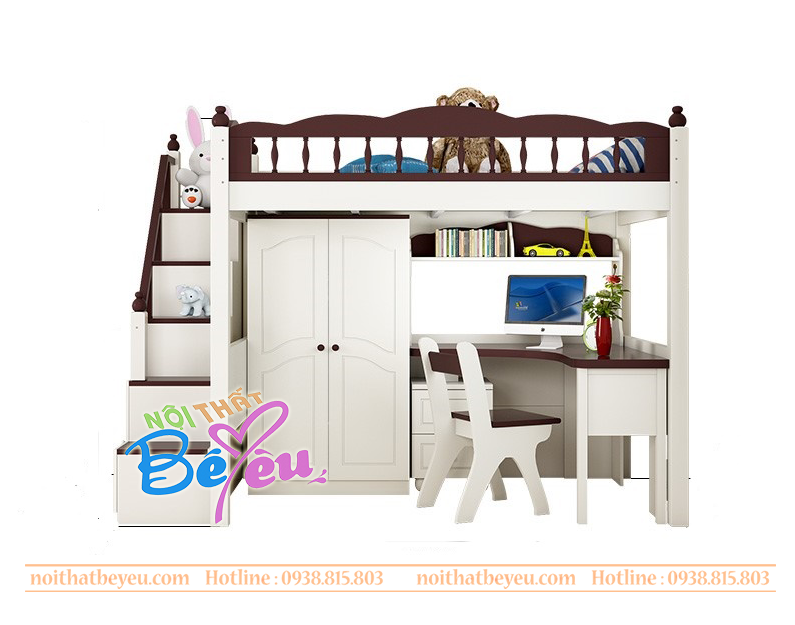 6...giuong 2 tang tre em ket hop ban hoc tu ao - giuong tang 3 trong 1 - noi that be yeu