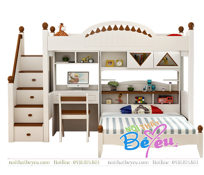 6...giuong 2 tang tre em ket hop ban hoc tu ao - giuong tang 3 trong 1 - noi that be yeu 3