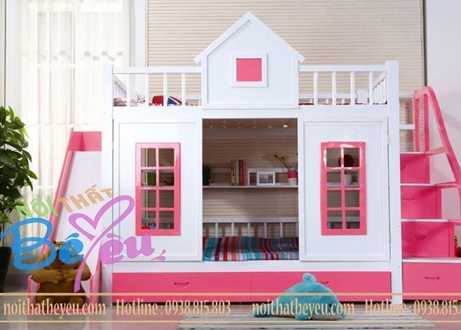 giuong tang co cau truot cho be trai be gai 1