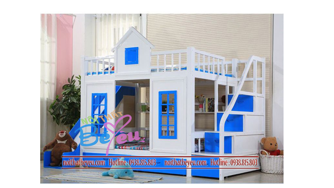 giuong tang tre em co cau truot cho be trai dẹp lung linh