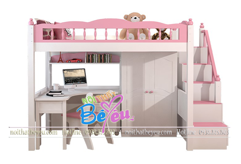 Giuong tang tre em cho be gai mau hong xinh xăn - noi that be yeu -