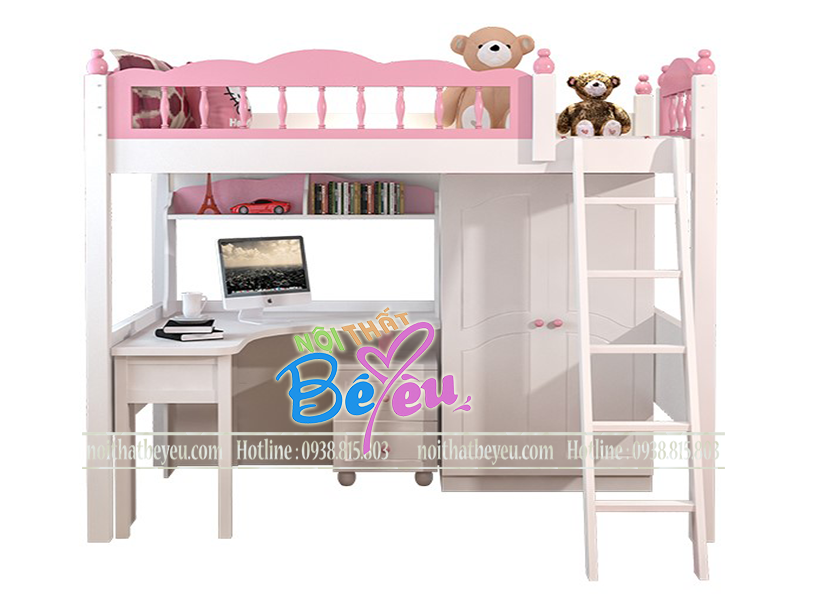Giuong tang tre em cho be gai mau hong xinh xăn - noi that be yeu -