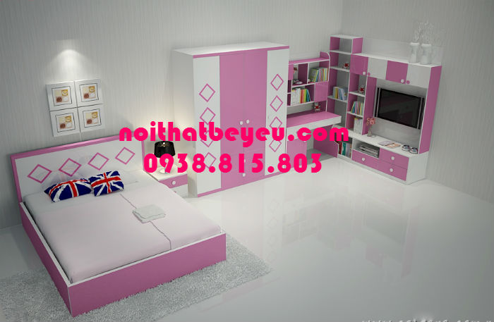 bo giuong ngu tre em mau hong 3