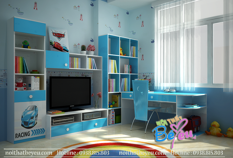 1 phong ngu tre em cho be trai mau xanh hinh o to - noi that tre em- noi that be yeu 3