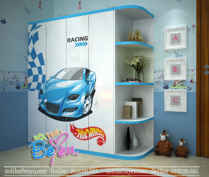 1 phong ngu tre em cho be trai mau xanh hinh o to - noi that tre em- noi that be yeu 6