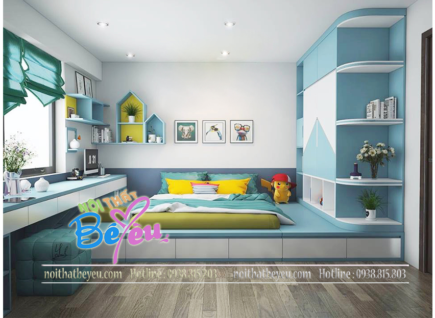 3. thiet ke phong ngu be trai dien tich nho don gian mau xanh ngoc ca tinh - noi that tre em - noi that be yeu 2