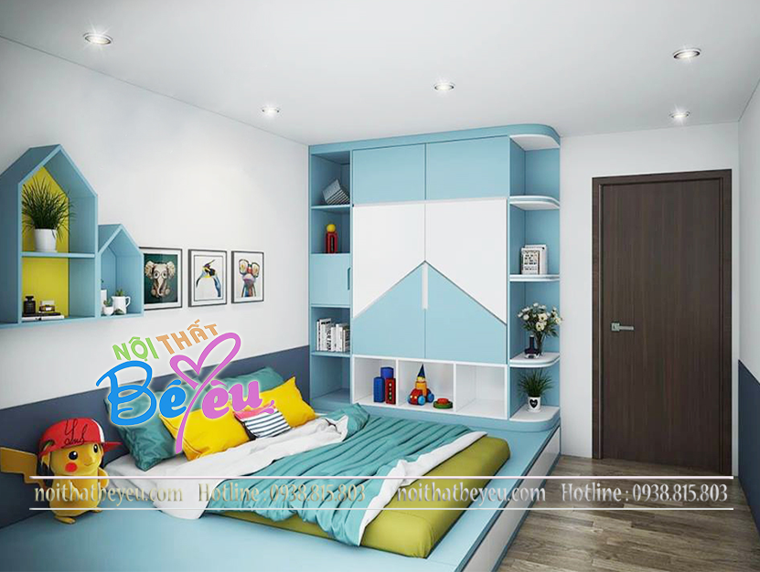 3. thiet ke phong ngu be trai dien tich nho don gian mau xanh ngoc ca tinh - noi that tre em - noi that be yeu 1