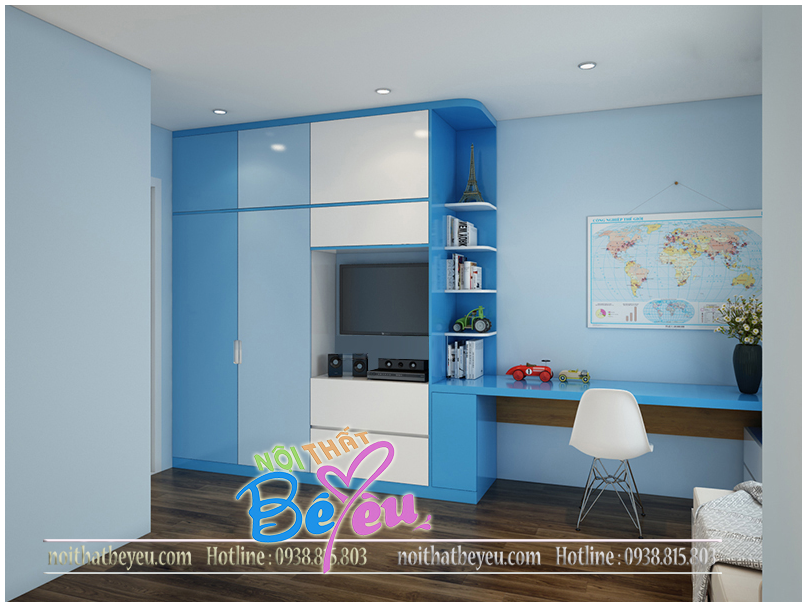 1. thiet ke phong ngu tre em cho be trai don gian tiet kiem dien tich mau xanh - noi that be yeu - tre em. 1