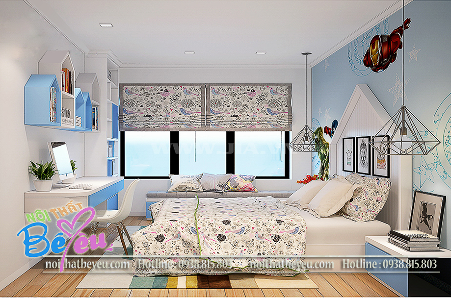 1. thiet ke phong ngu be trai dep hien dai dien tich nho don gian - noi that be yeu - noi that tre em