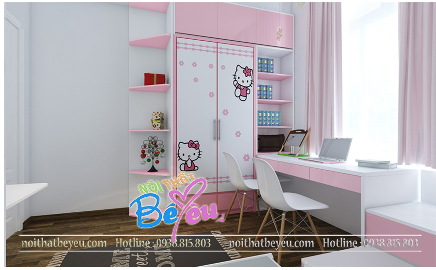 1. c thiet ke phong ngu cho 2 be gai mau hong don gian xinh dep - noi thet tre em - noi that be yeu 1