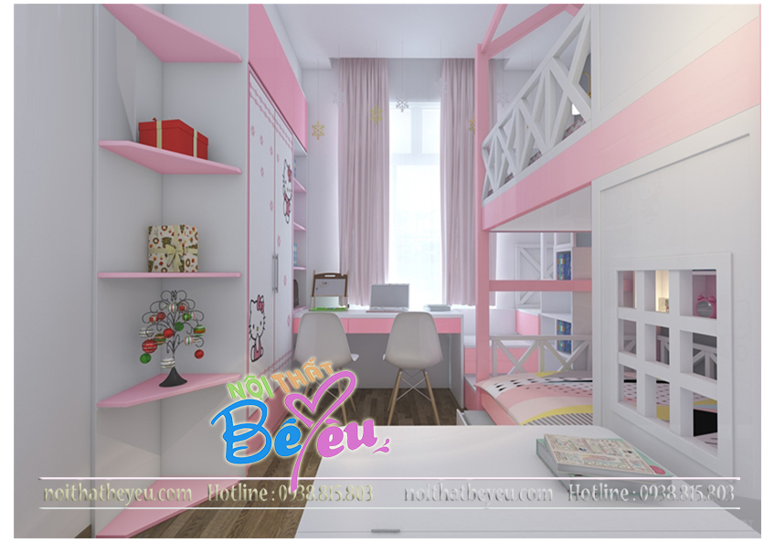 1. c thiet ke phong ngu cho 2 be gai mau hong don gian xinh dep - noi thet tre em - noi that be yeu 3