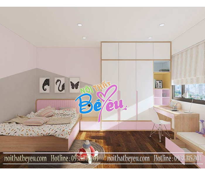 phong ngu be gai mau hong trang tri don gian - noi that be yeu 3