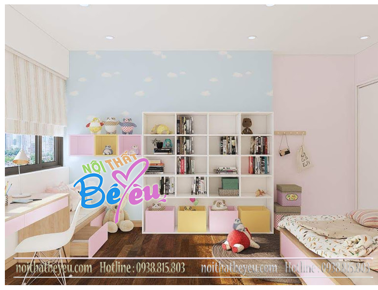 phong ngu be gai mau hong trang tri don gian - noi that be yeu