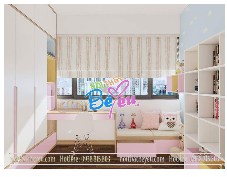 phong ngu be gai mau hong trang tri don gian - noi that be yeu 2