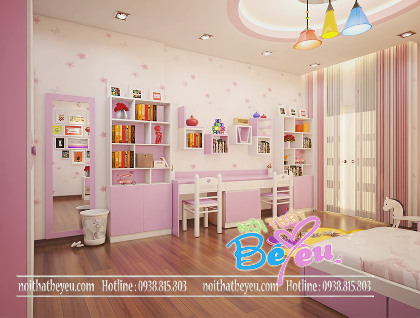 phòng ngủ cho be gái 1 mau hong noi that be yeu