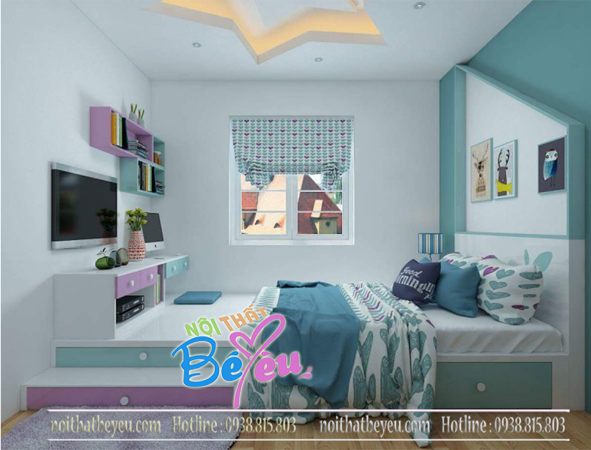1. phong ngu cho be gai dien tich nho - don gian xinh dep - noi that be yeu - noi that tre em 3