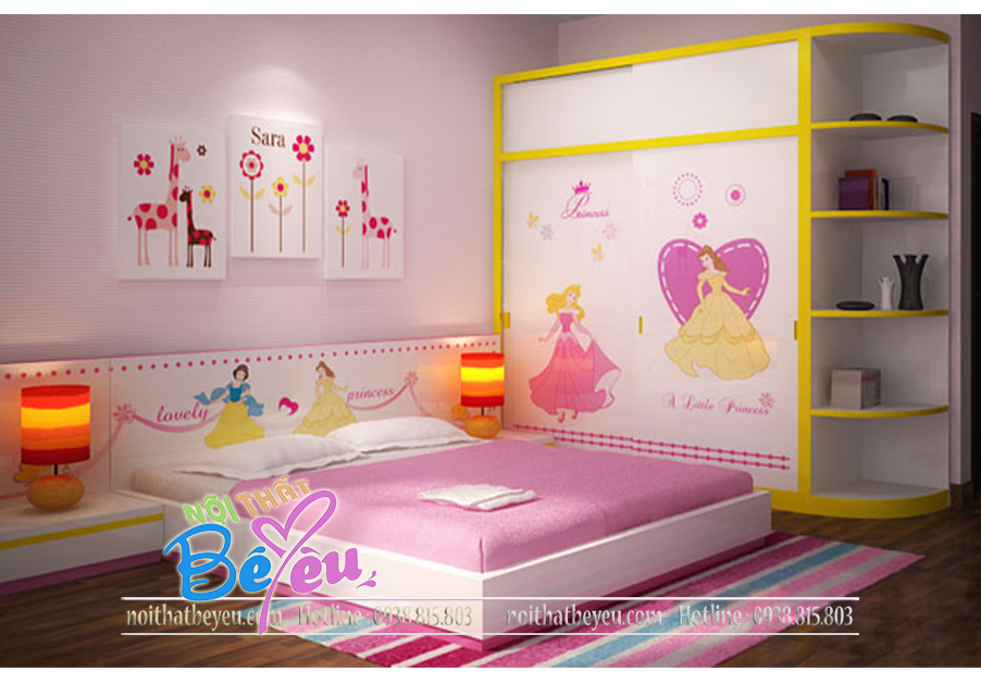 1. thiet ke phong ngu xinh dep cho be gai mau hong - noi that be yeu - tre em 3
