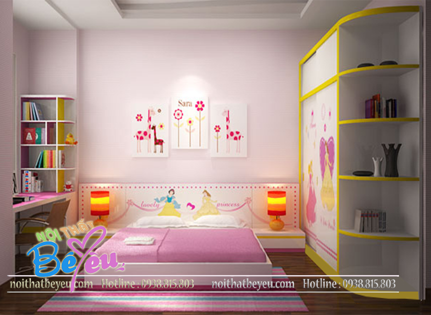 1. thiet ke phong ngu xinh dep cho be gai mau hong - noi that be yeu - tre em 1