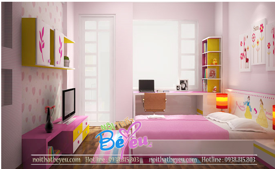 1. thiet ke phong ngu xinh dep cho be gai mau hong - noi that be yeu - tre em 2