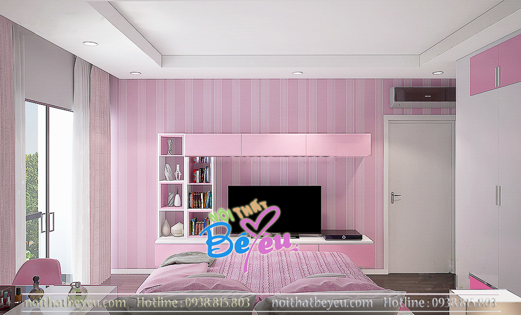 1 thiet ke phong ngu be gai mau hong xinh dep - noi that tre em - noi that be yeu