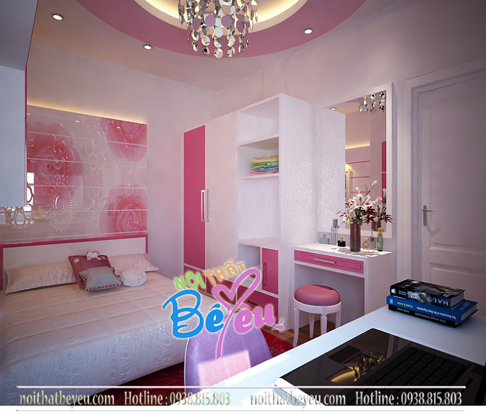 2. thiet ke bo phong ngu be gai mau hong xinh dep don gian ca tinh - phong ngu tre em - noi that be yeu 5