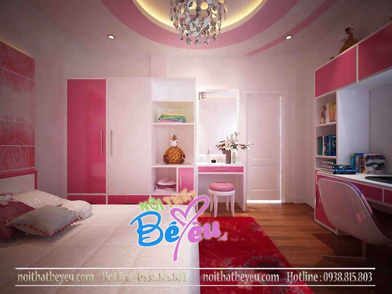2. thiet ke bo phong ngu be gai mau hong xinh dep don gian ca tinh - phong ngu tre em - noi that be yeu 1