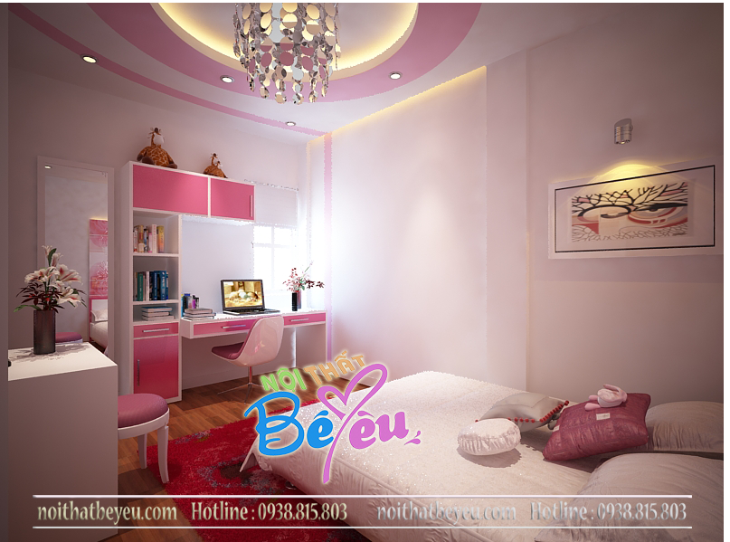 2. thiet ke bo phong ngu be gai mau hong xinh dep don gian ca tinh - phong ngu tre em - noi that be yeu 2