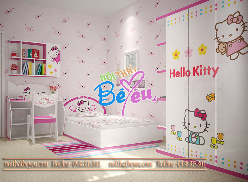 Phòng ngủ cho be gai kitty